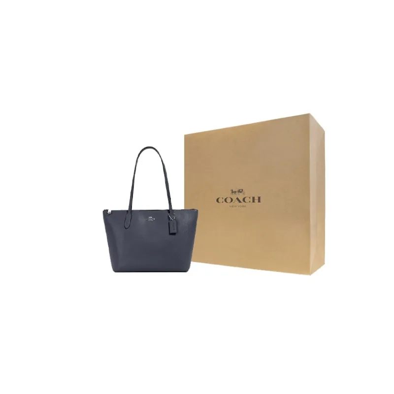 COACH Zip Top Tote Leather Tote Bag, Shopping Bag, Handbag, Shoulder Bag Tubas Women's Blue Gray-4