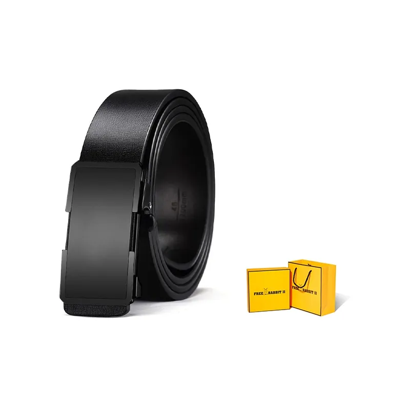 FREE RABBITⅡ Buttonless Automatic Buckle Youth Business Cow Leather Leather Belts Men's 3.3cm-2