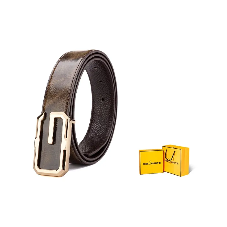 FREE RABBITⅡ Vintage Two Tone Youth Smooth Buckle Cow Leather Leather Belts Men's 3.5cm-4