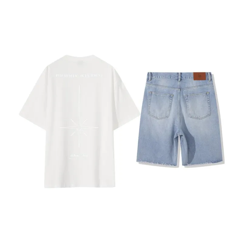 Lilbetter Casual Sportswear Unisex White T-Shirt+Blue Shorts-1