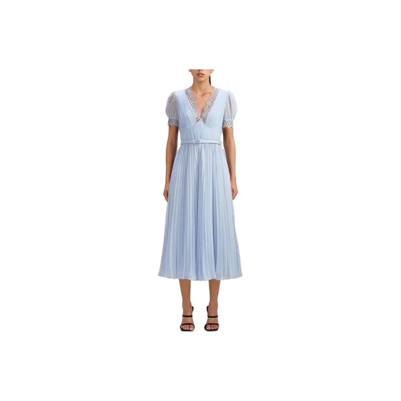 Self portrait Short Sleeved Dress Women's Misty Blue-1