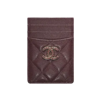 CHANEL Shiny Grained Calfskin Coin Purses Card Holders Women's Burgundy