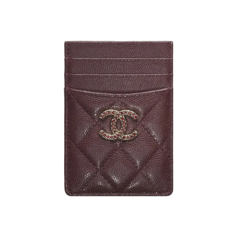 CHANEL Shiny Grained Calfskin Coin Purses Card Holders Women's Burgundy-0