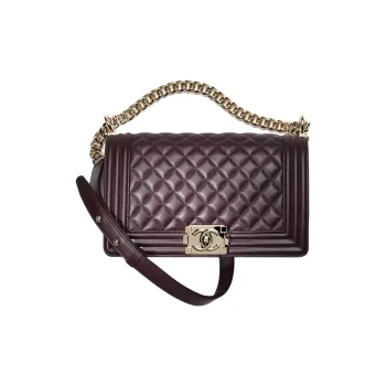 CHANEL Calfskin Shoulder Bag, Crossbody Bag Medium Size Women's Dark Purple