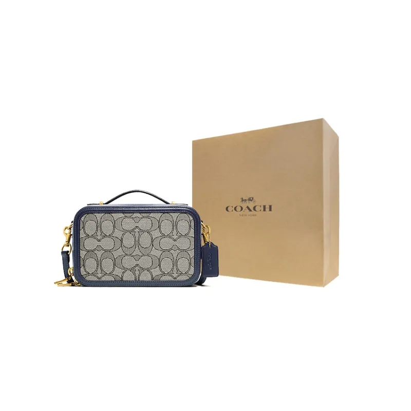 COACH Alie Canvas With Leather Box Bag Camera Bag Portable One Shoulder Crossbody Fanny Pack Mini Women's Blue Monogram-5