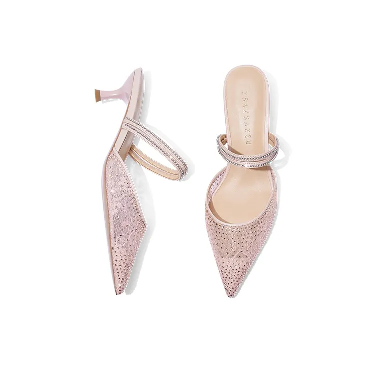 ZSAZSAZSU Diamond Rain Stylish Sandal 5cm Women's Pink-3