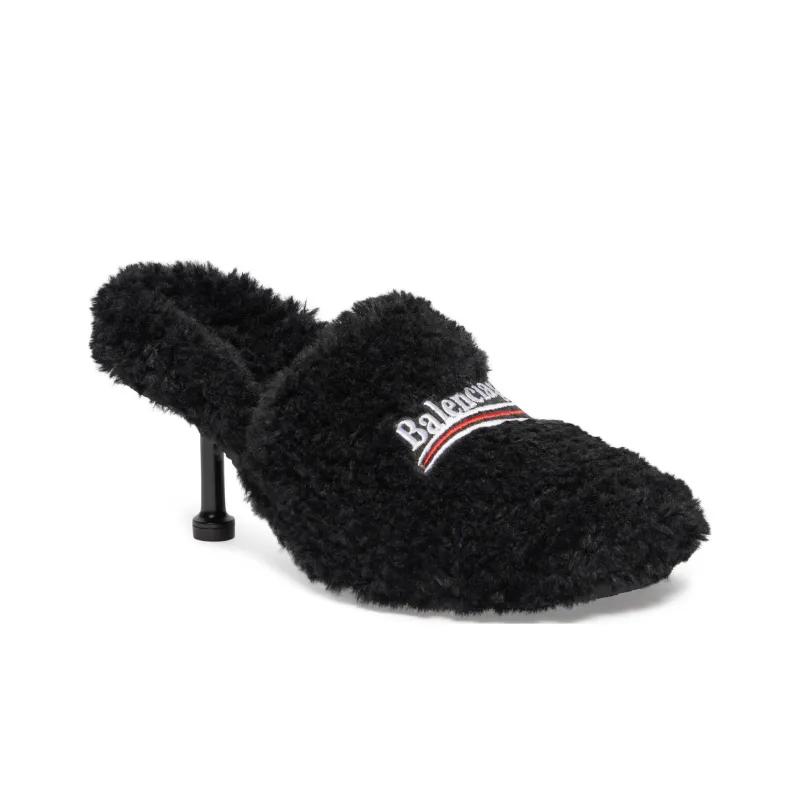 Balenciaga Embroidered-logo Fuzzy Mules-3