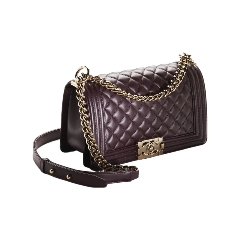 CHANEL Calfskin Shoulder Bag, Crossbody Bag Medium Size Women's Dark Purple-1