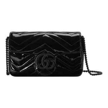 GUCCI Marmont Patent Leather Mamon 16 Chain Flap Bag Shoulder Bag, Crossbody Bag Extra Mini Women's Black