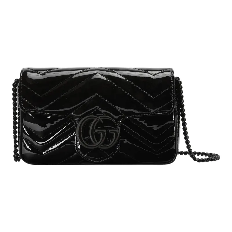GUCCI Marmont Patent Leather Mamon 16 Chain Flap Bag Shoulder Bag, Crossbody Bag Extra Mini Women's Black-0
