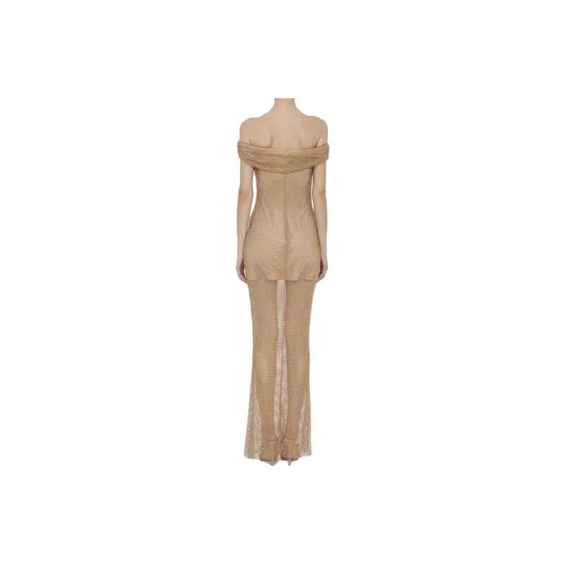 Self portrait Embellished Off Shoulder Fishnet Maxi Dress-1
