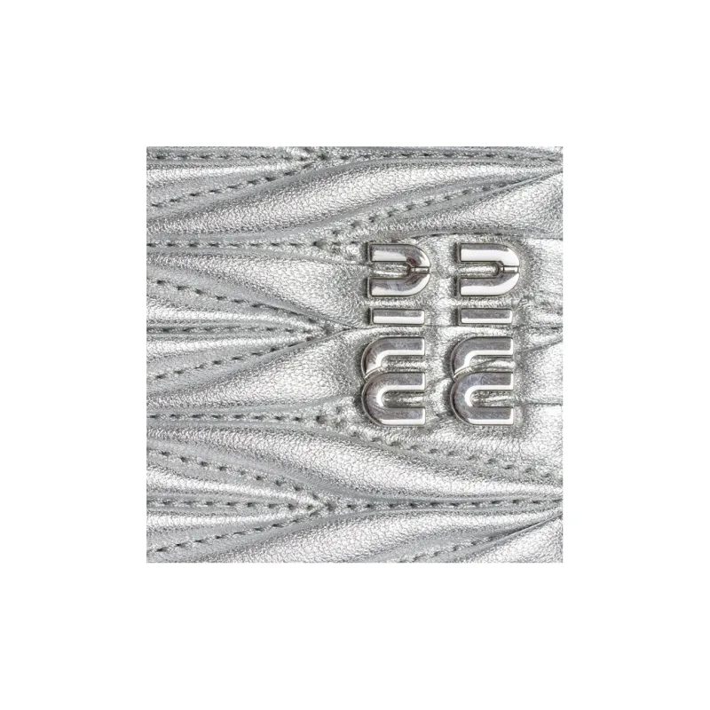 MIU MIU Matelassé Quilting Soft Sheepskin Card Holder, Wallet Trumpets Women's Silver-4