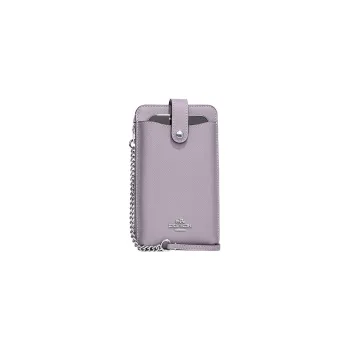 COACH Cross Grain Leather One Shoulder Crossbody Cell Phone Pouch Mini Women's Taro Purple