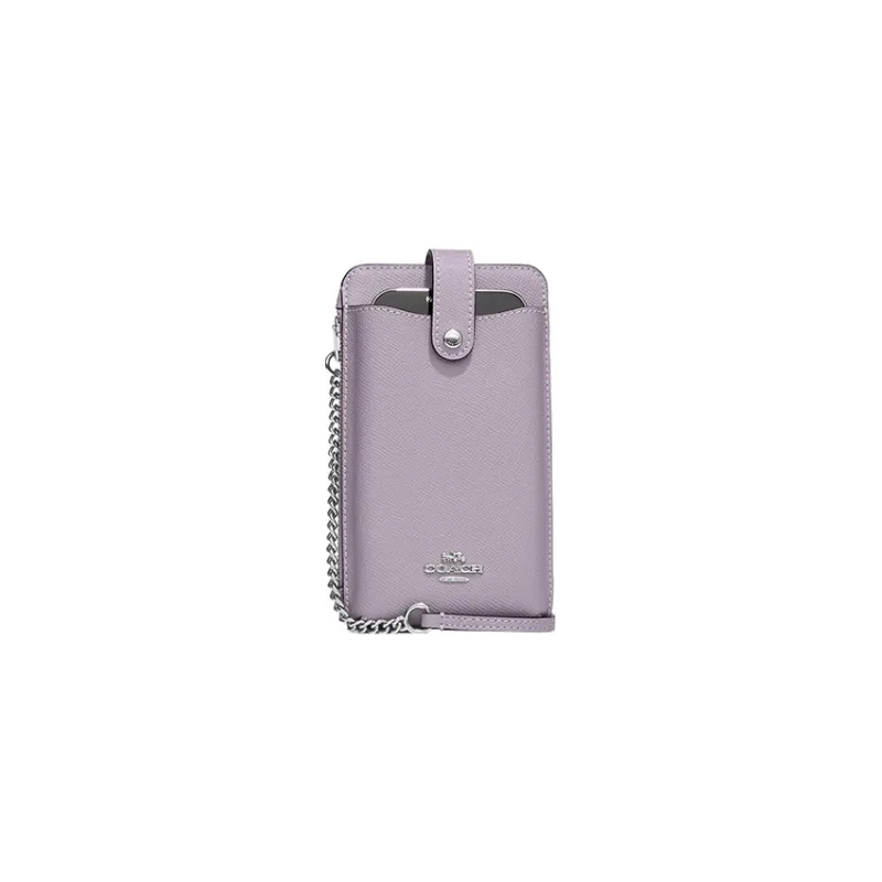 COACH Cross Grain Leather One Shoulder Crossbody Cell Phone Pouch Mini Women's Taro Purple-0