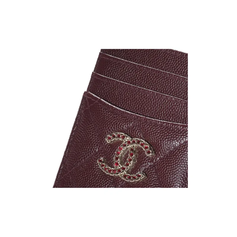 CHANEL Shiny Grained Calfskin Coin Purses Card Holders Women's Burgundy-3