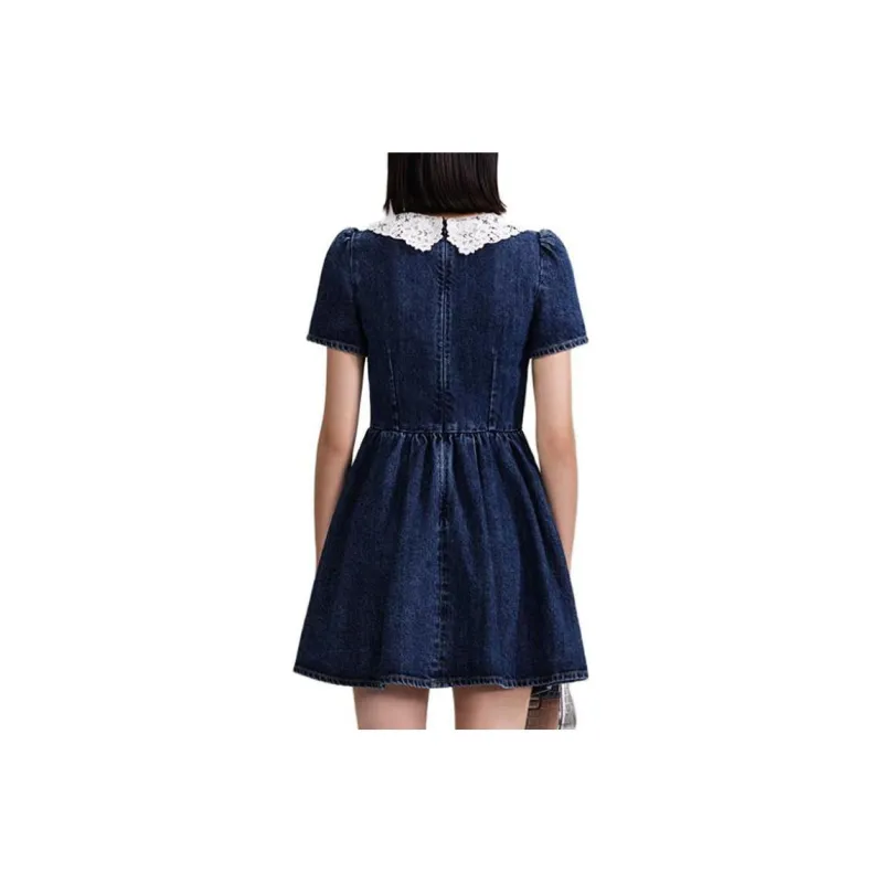 Self portrait Short Sleeved Dress Women's Denim Blue-2