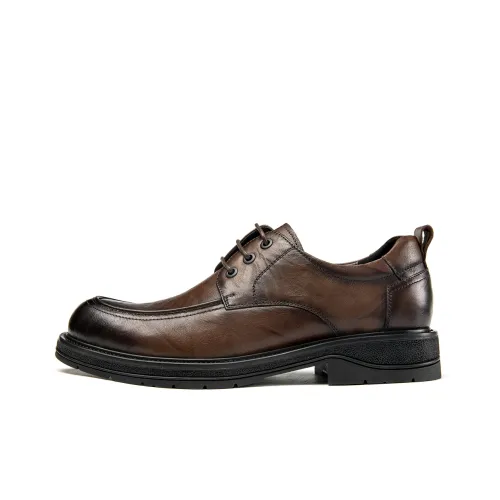 AOKANG Dress Shoes Men Low-Top Dark Brown