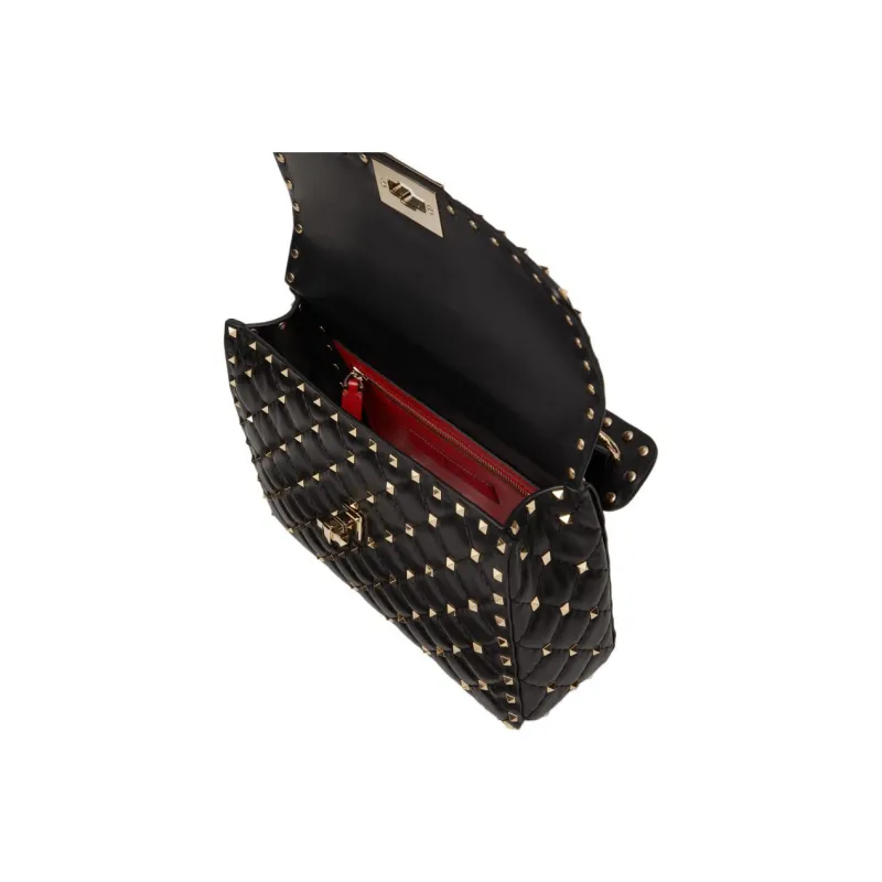 Valentino ROCKSTUD SPIKE Sheepskin Handbag, Crossbody Bag, Shoulder Bag Medium Size Women's Black-3