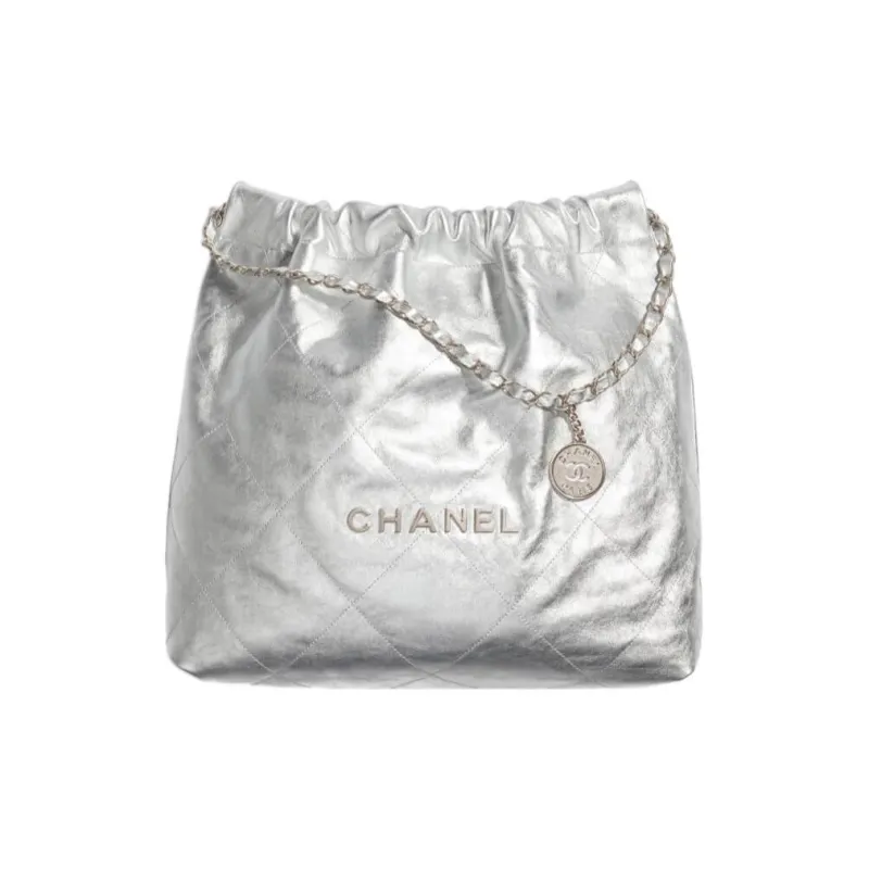 CHANEL Shiny Calfskin Backpack Tubas Women's Silver-3