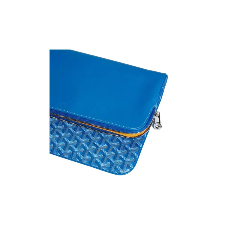 GOYARD Sainte-Marie Canvas With Calfskin Clutch Large Size Unisex Blue-4