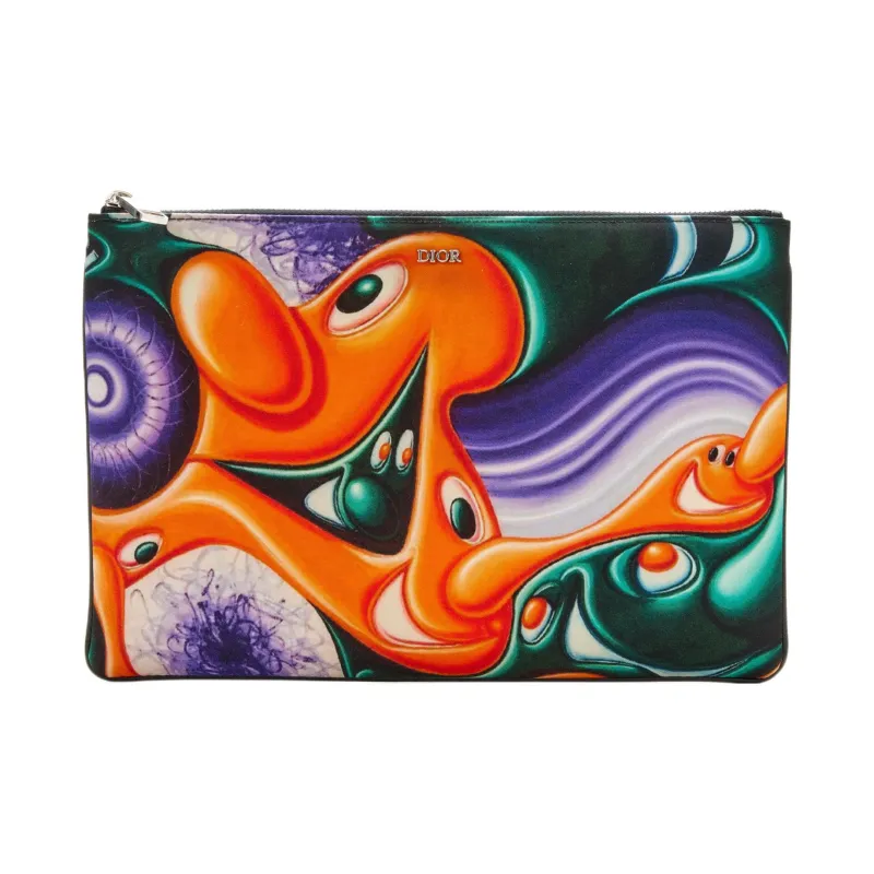 DIOR Nylon Handbag Clutch Regular Men's Orange/Multicolor Print-0