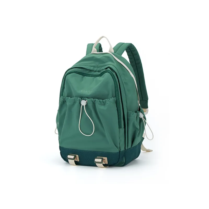 SOSITE Nylon Backpack Medium Size Unisex Ecru & Brown/Olive Green & Dark Green-5