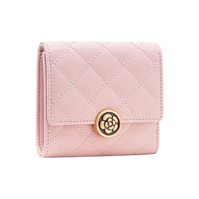 VANESSA HOGAN Lingge Series Cow Leather Wallet Small Size Women's Pink/Black-2