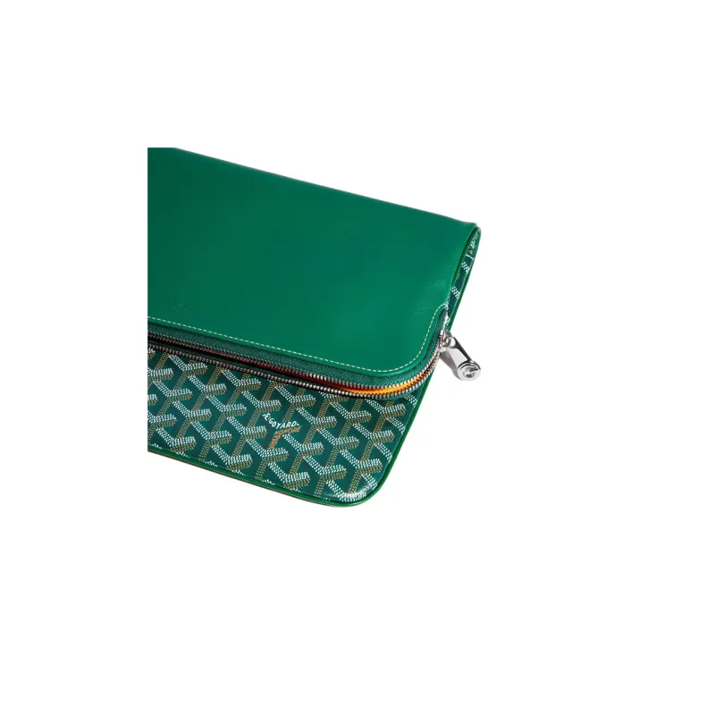 GOYARD Sainte-Marie Canvas With Calfskin Clutch Large Size Unisex Green-4