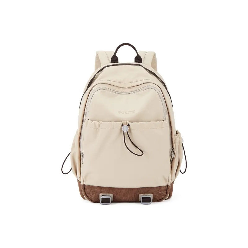 SOSITE Nylon Backpack Medium Size Unisex Ecru & Brown/Olive Green & Dark Green-0