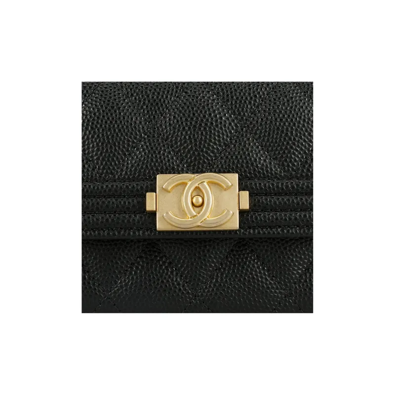CHANEL 21K Winter Leboy Litchi Grain Sheepskin Flap Bag Card Holder, Wallet Regular Women's Black-4