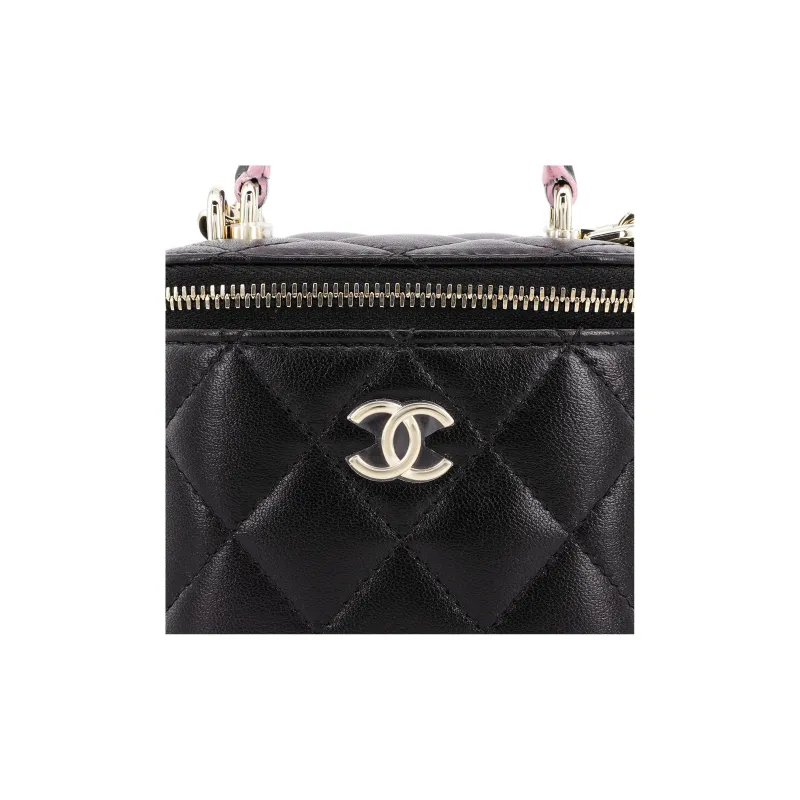 CHANEL 23P SS Sheepskin Box Bag, Makeup Bag, Handbag, Shoulder Bag, Crossbody Bag Women's Pink/Black-5