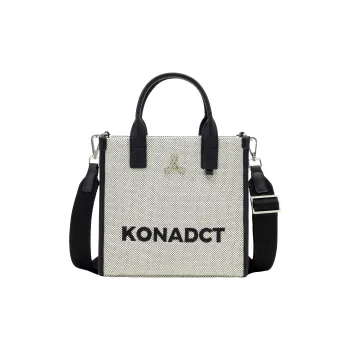KONADCT Textile Artificial Leather Tote Bag Shopping Bag Handbag Crossbody Bag Shoulder Bag Medium Size Unisex Black
