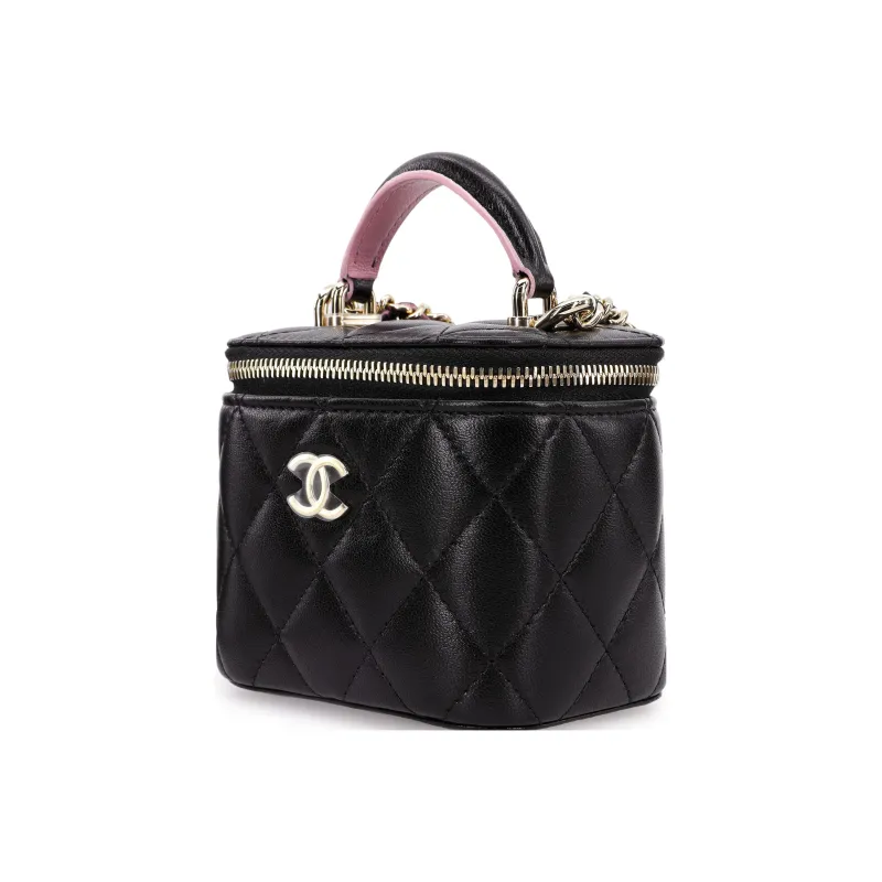 CHANEL 23P SS Sheepskin Box Bag, Makeup Bag, Handbag, Shoulder Bag, Crossbody Bag Women's Pink/Black-1