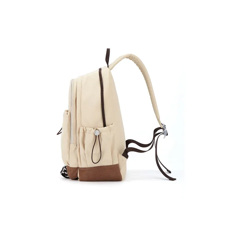 SOSITE Nylon Backpack Medium Size Unisex Ecru & Brown/Olive Green & Dark Green-2