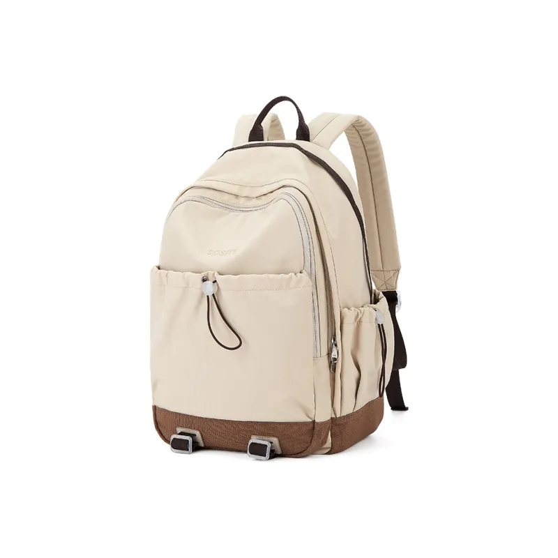 SOSITE Nylon Backpack Medium Size Unisex Ecru & Brown/Olive Green & Dark Green-1