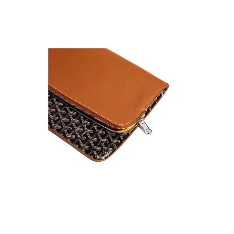 GOYARD Sainte-Marie Canvas With Calfskin Clutch Large Size Unisex Brown/Black-4