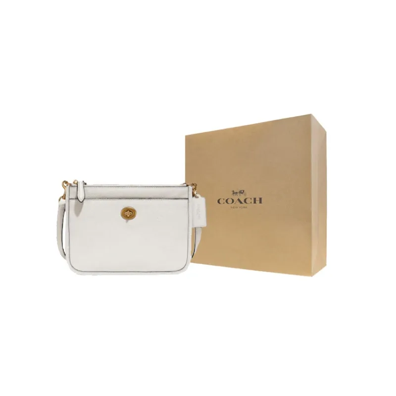 COACH Turnlock Litchi Grain Leather Shoulder Bag Crossbody Bag Small Size Women's White-5