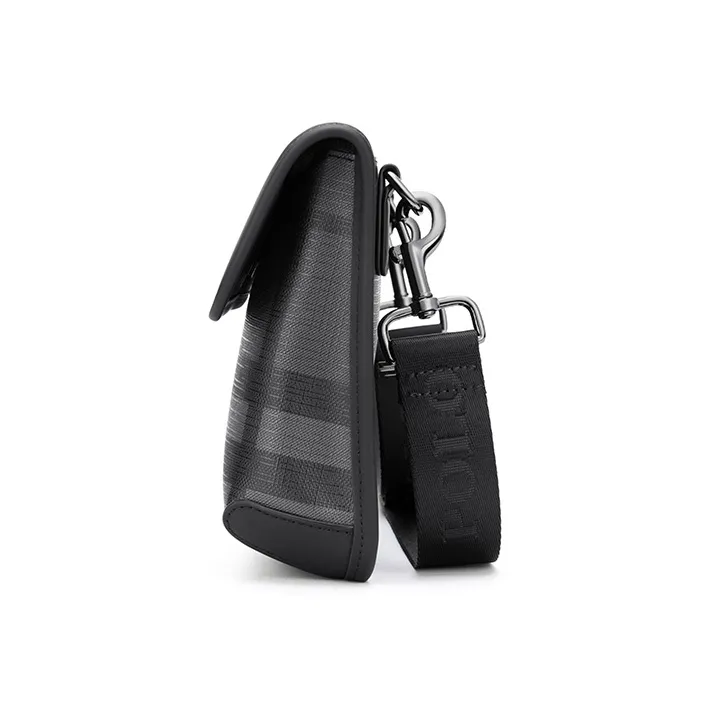 POLO PVC Synthetic Leather Men's Crossbody Bag, Shoulder Bag Medium Size Men's Black Plaid-4
