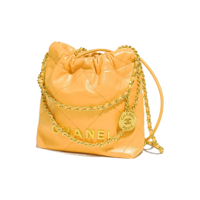 CHANEL 22Bag Calfskin Bucket Bag, Shoulder Bag, Crossbody Bag Mini Women's Orange Yellow-1