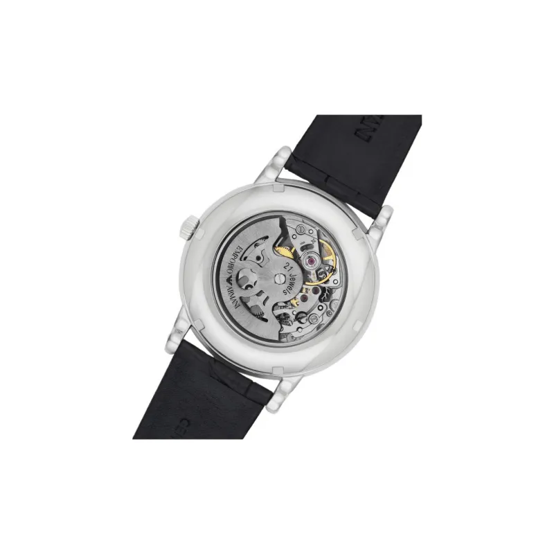 EMPORIO ARMANI Wrist Watch Mechanical Movement Leather Strap Silver Dial Men's Watches Box Available For Purchase-6