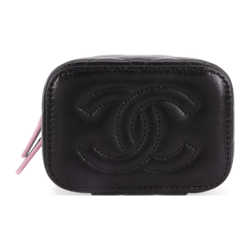CHANEL 23P SS Sheepskin Box Bag, Makeup Bag, Handbag, Shoulder Bag, Crossbody Bag Women's Pink/Black-3