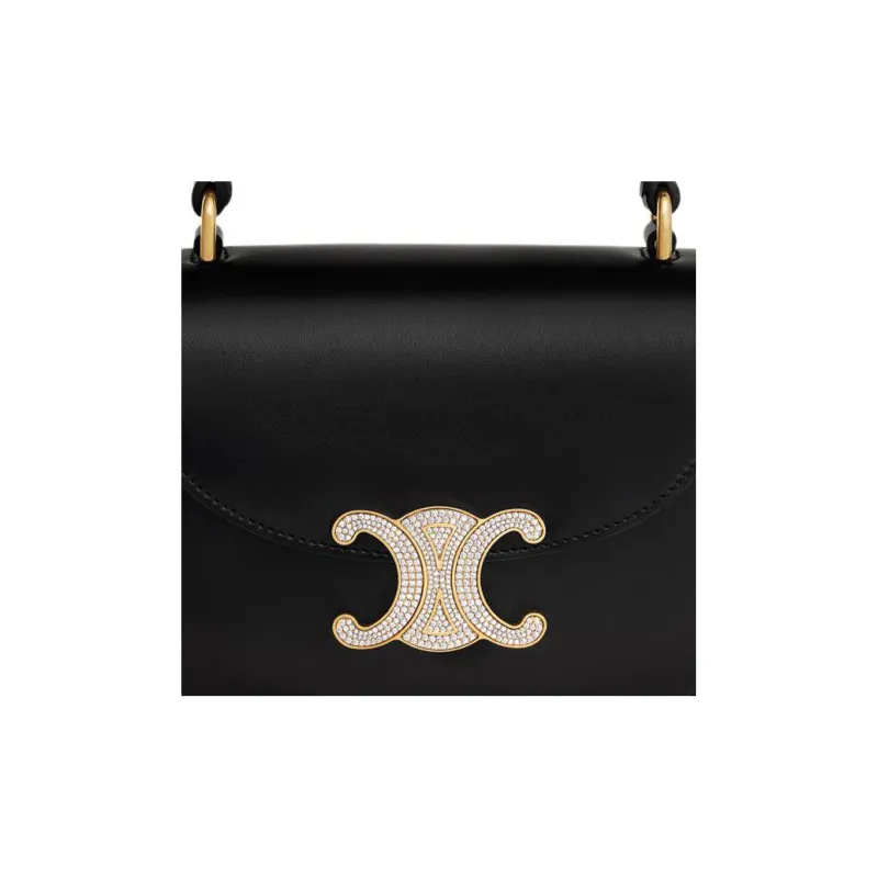 CELINE BesaceTriomphe Shiny Cow Leather Shoulder Bag Crossbody Bag Handbag Mini Women's Black-4