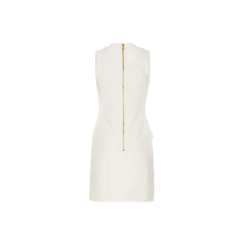 BALMAIN V neck Buttoned Tweed Minidress-1