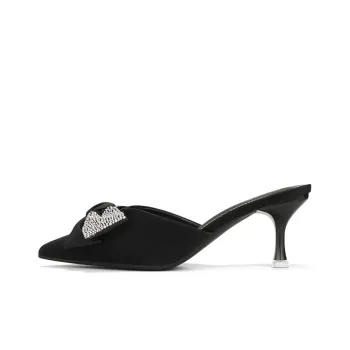 OMS Rhinestone Bowknot Fashion Versatile Comfortable Height Increasing Closed Toe Slim Heel Stylish Sandal Women's