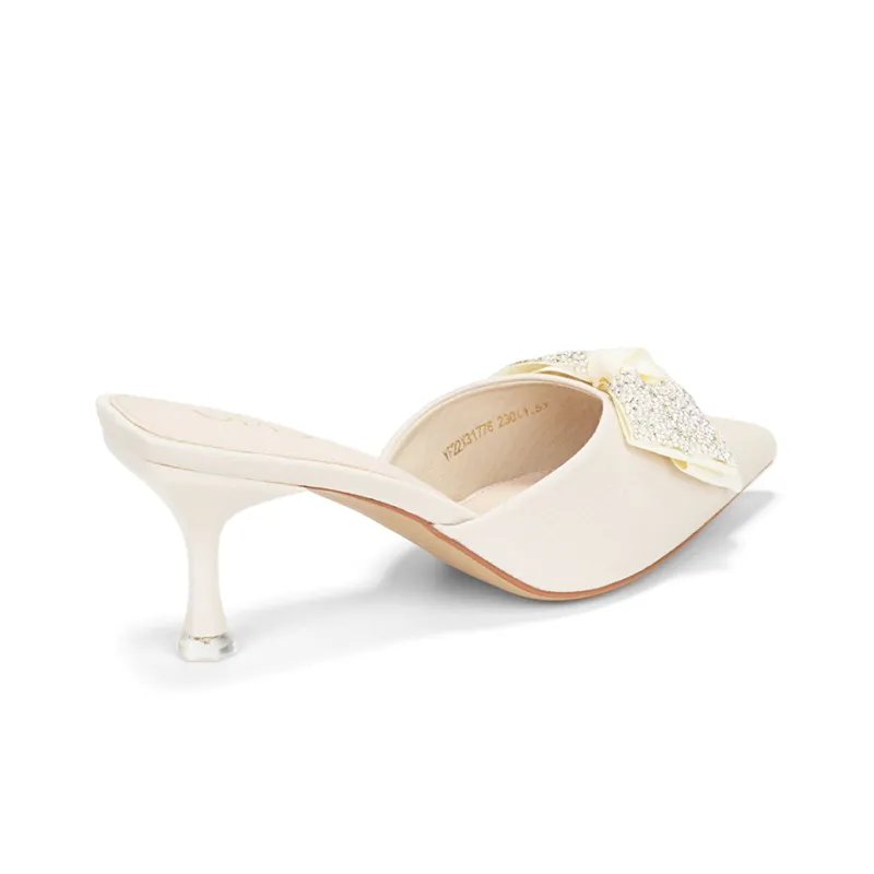 OMS Rhinestone Bowknot Fashion Versatile Comfortable Height Increasing Closed Toe Slim Heel Stylish Sandal Women's-3