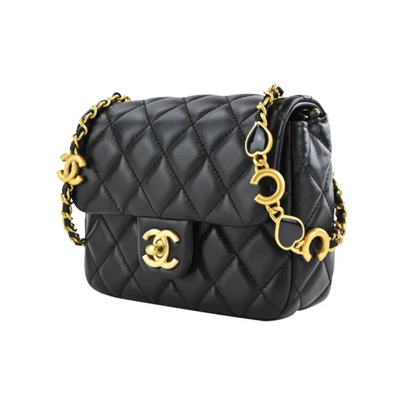 CHANEL 22K Autumn And Winter Lambskin Flap Bag, Crossbody Bag, Shoulder Bag Trumpets Women's Black-2