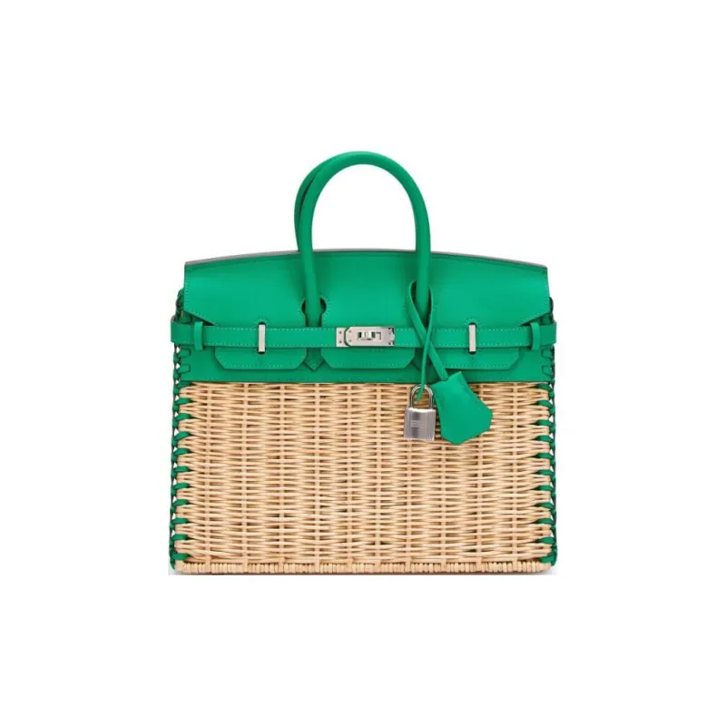 HERMES Birkin Wicker Patchwork Leather Birkin Bag Rattan Handbag Regular Women's 6W Menthe Mint Green-1