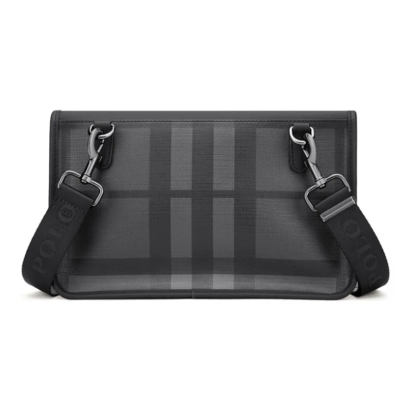 POLO PVC Synthetic Leather Men's Crossbody Bag, Shoulder Bag Medium Size Men's Black Plaid-3