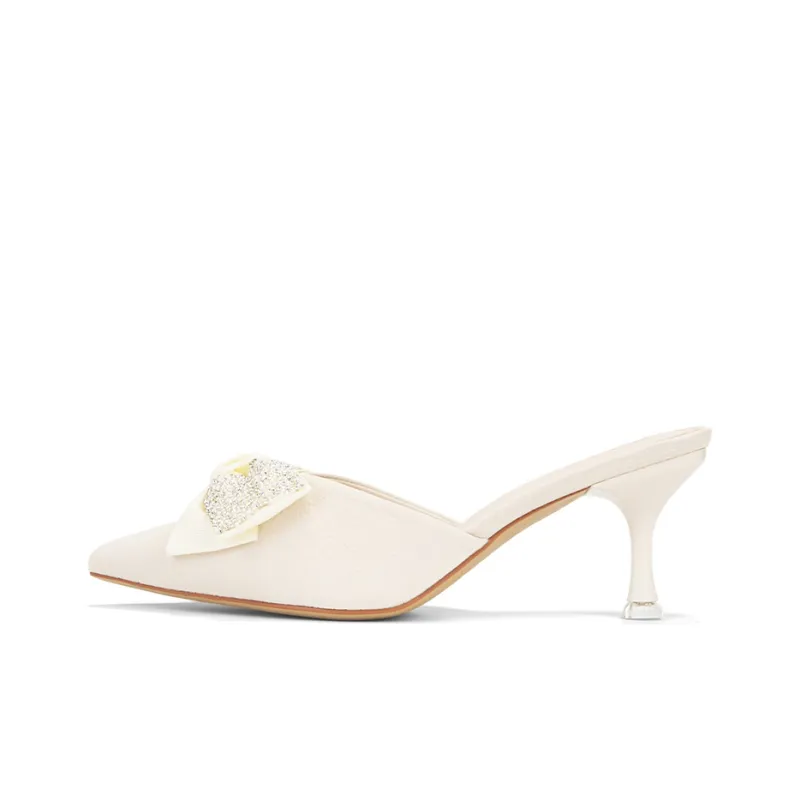 OMS Rhinestone Bowknot Fashion Versatile Comfortable Height Increasing Closed Toe Slim Heel Stylish Sandal Women's-0