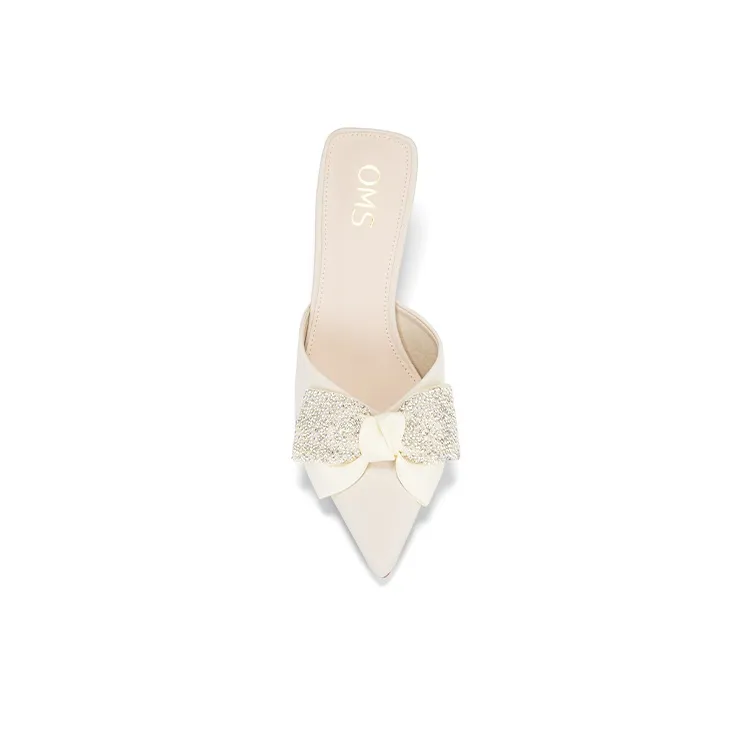 OMS Rhinestone Bowknot Fashion Versatile Comfortable Height Increasing Closed Toe Slim Heel Stylish Sandal Women's-4